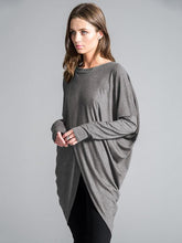 Dark Gray Asymmetric Round-neck T-shirt